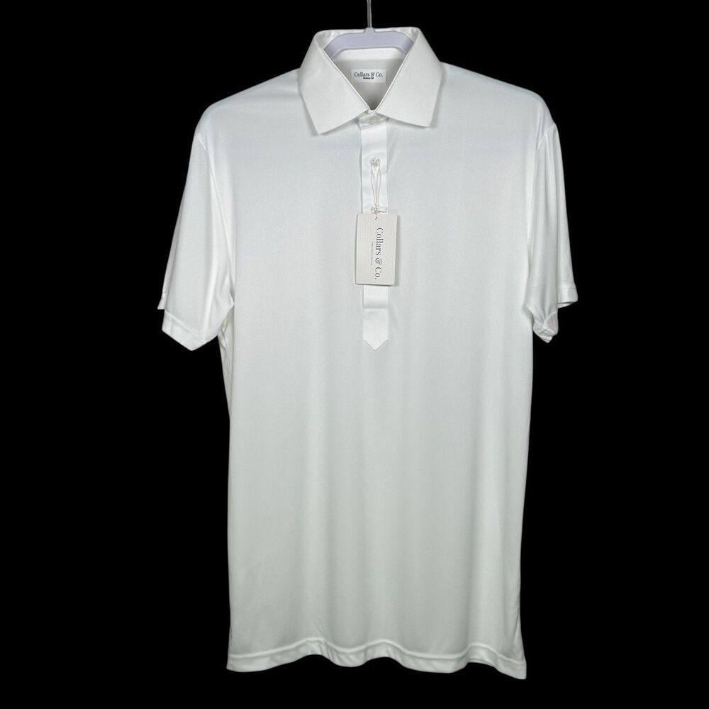 Collars & Co Polo Shirt Mens Medium Tall White Preppy Dress Collar Office NWT